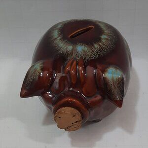 Vintage 1957 Hull Pottery HP CO Corky Pig Ceramic Piggy Bank 4.5" High Brown